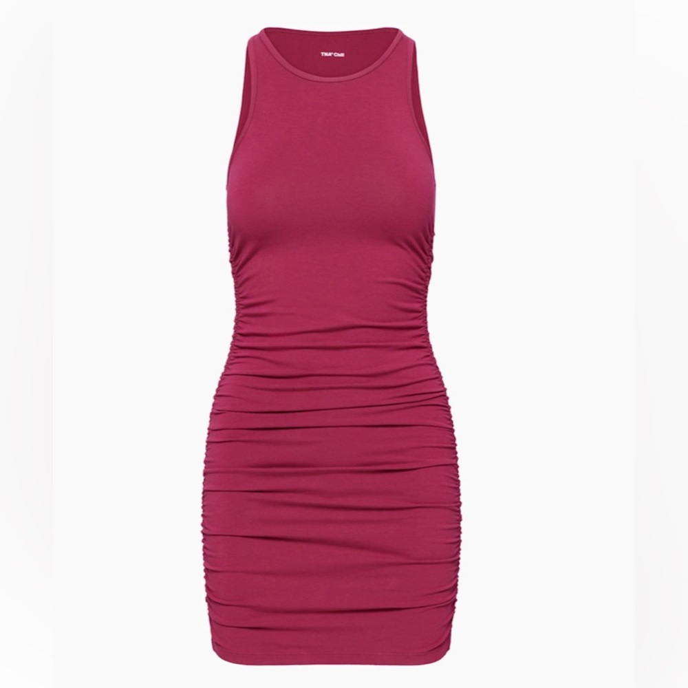 TNA Ruched Bodycon Mini Dress in Berry